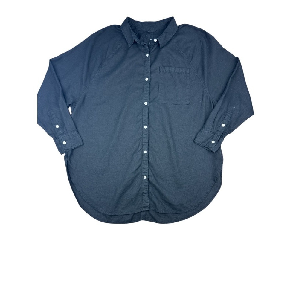 Aerie Lumberjackie Women's Small Black Linen Blend Oversized Longline Shirt - Picture 2 of 7